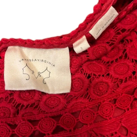 Anthropologie Vanessa Virginia Candace Lace Top Red Size 2 EUC - Picture 6 of 10